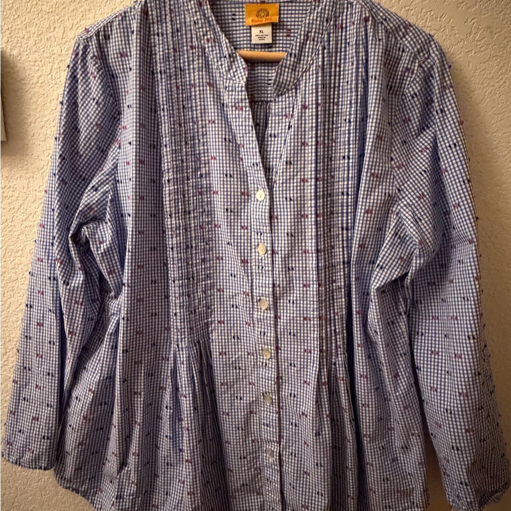 Ruby Rd. Blue and White Checkered Button Down Shirt